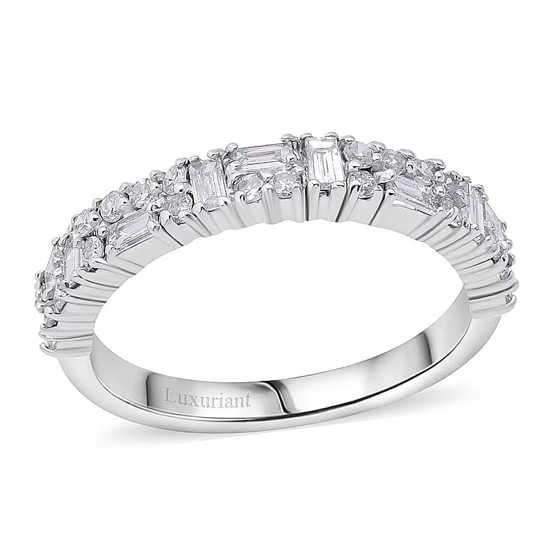 Luxuriant Lab Grown Diamond (G-H, SI) Art Deco Ring in Rhodium Over Sterling Silver 0.65 ctw (Size 10.0)