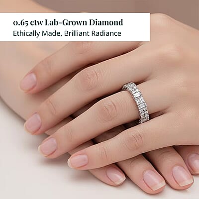Luxuriant Lab Grown Diamond (G-H, SI) Art Deco Ring in Rhodium Over Sterling Silver 0.65 ctw (Size 10.0)