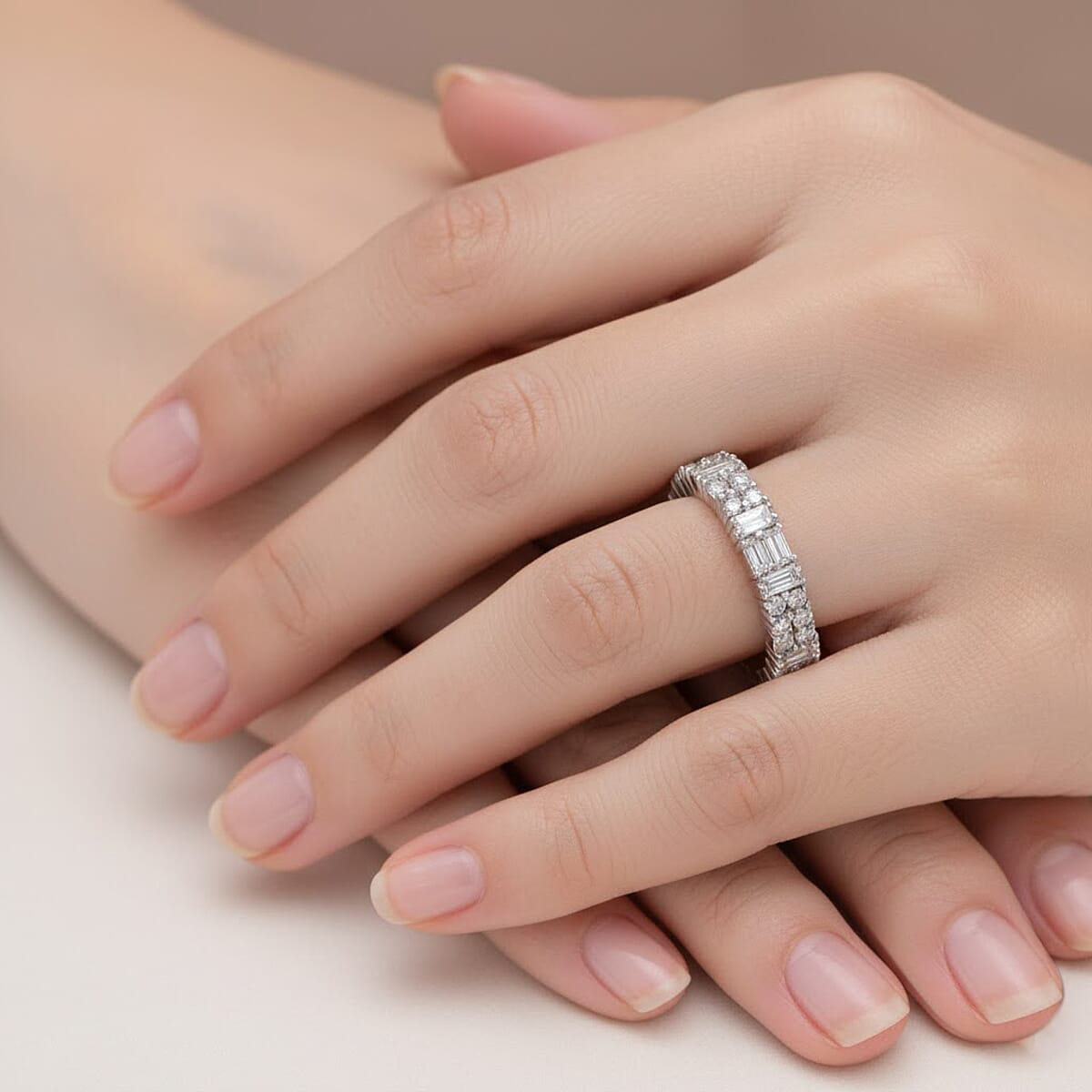 Luxuriant Lab Grown Diamond G-H SI 0.65 ctw Art Deco Ring in Rhodium Over Sterling Silver (Size 10.0) image number 2