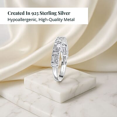 Luxuriant Lab Grown Diamond (G-H, SI) Art Deco Ring in Rhodium Over Sterling Silver 0.65 ctw (Size 10.0)