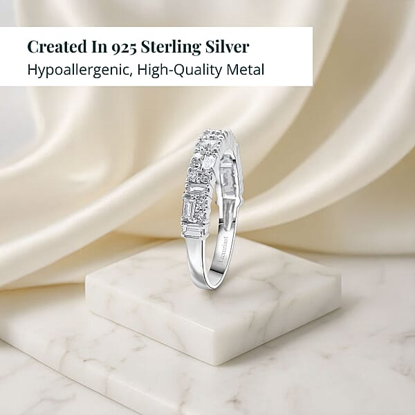 Luxuriant Lab Grown Diamond (G-H, SI) Art Deco Ring in Rhodium Over Sterling Silver 0.65 ctw (Size 10.0)