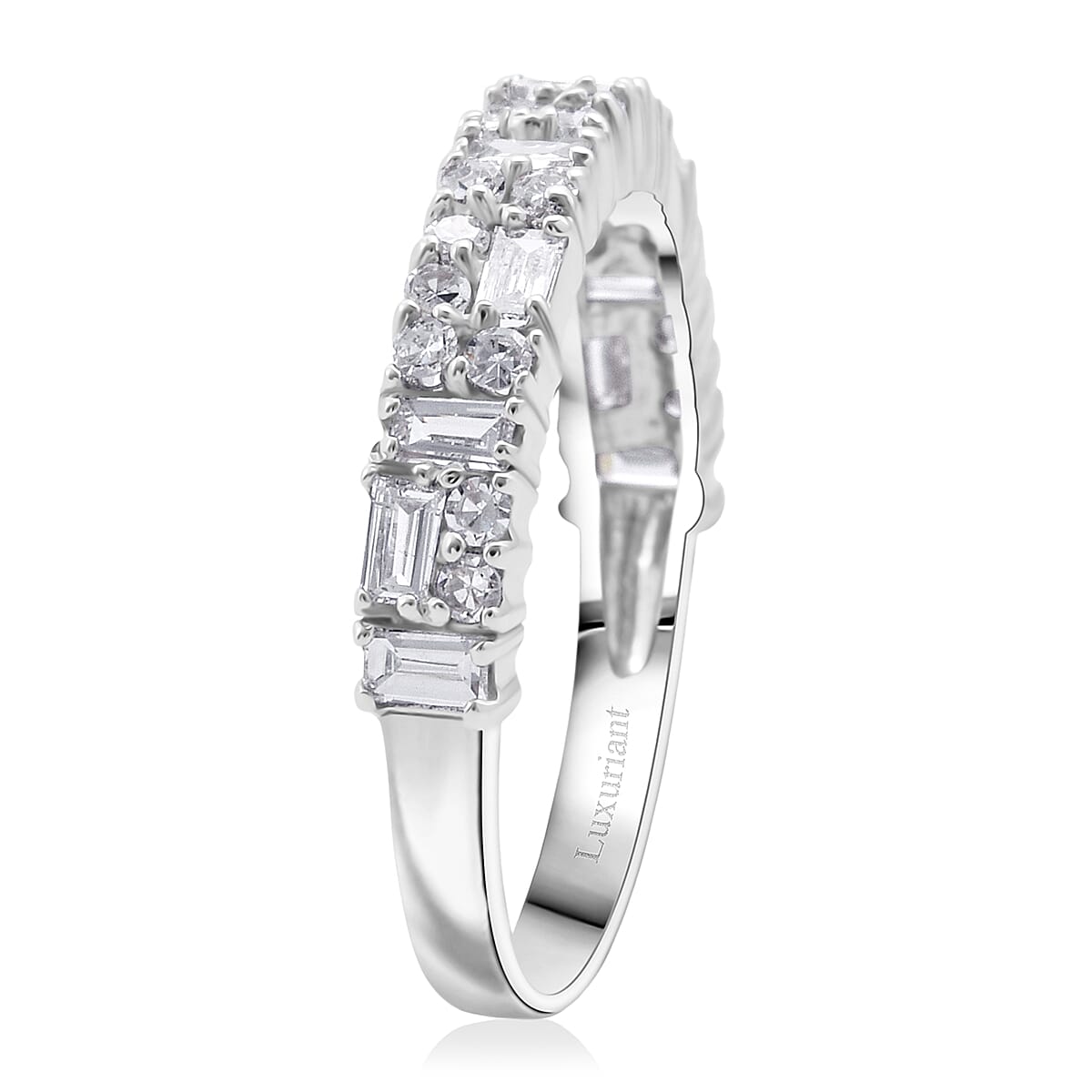 Luxuriant Lab Grown Diamond G-H SI 0.65 ctw Art Deco Ring in Rhodium Over Sterling Silver (Size 10.0) image number 3