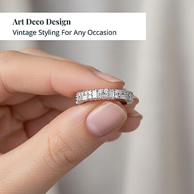 Luxuriant Lab Grown Diamond (G-H, SI) Art Deco Ring in Rhodium Over Sterling Silver 0.65 ctw (Size 10.0)