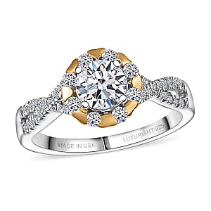 Luxuriant Lab Grown Diamond Fancy Ring in 18K Vermeil YG and Rhodium Over Sterling Silver (Size 10.0) 1.10 ctw