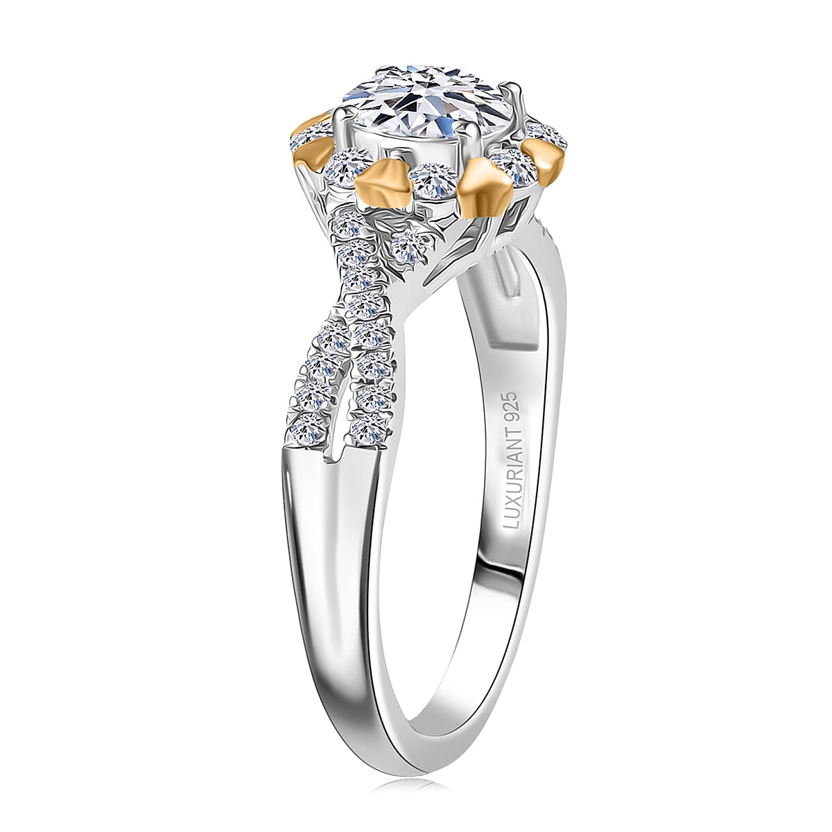 Luxuriant Lab Grown Diamond 1.10 ctw Fancy Ring in 18K Vermeil YG and Rhodium Over Sterling Silver (Size 10.0) image number 3