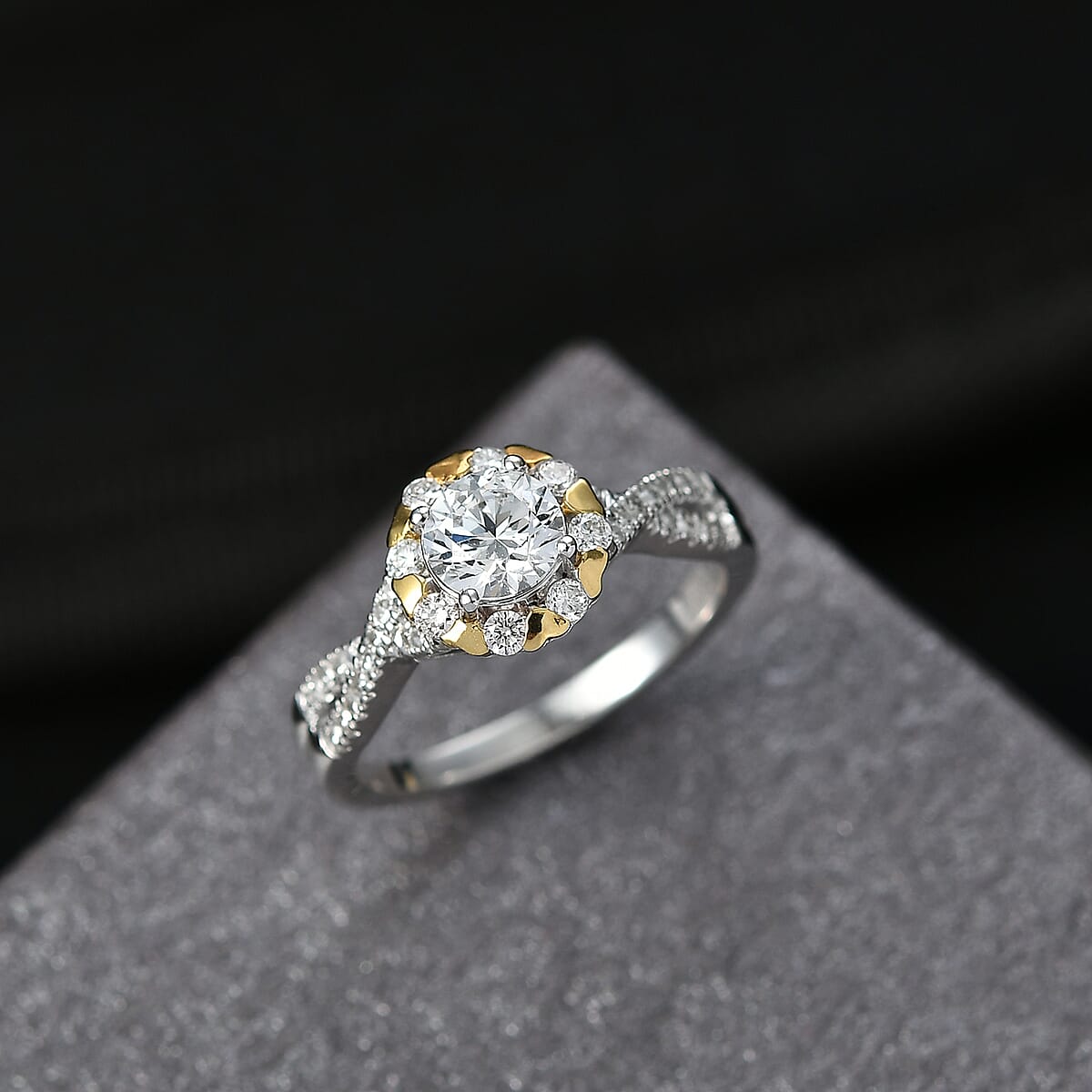 Luxuriant Lab Grown Diamond 1.10 ctw Fancy Ring in 18K Vermeil YG and Rhodium Over Sterling Silver (Size 5.0) image number 1