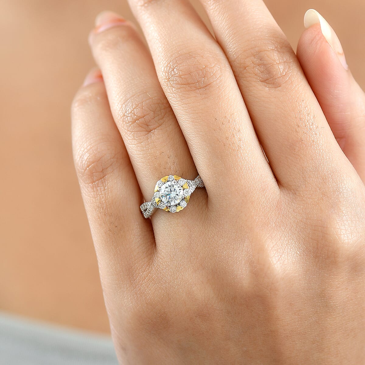 Luxuriant Lab Grown Diamond 1.10 ctw Fancy Ring in 18K Vermeil YG and Rhodium Over Sterling Silver (Size 6.0) image number 2