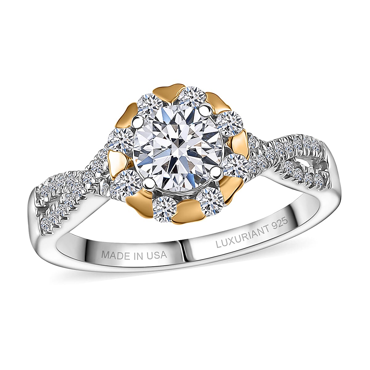 Luxuriant Lab Grown Diamond Fancy Ring in 18K Vermeil YG and Rhodium Over Sterling Silver (Size 10.0) 1.10 ctw image number 0