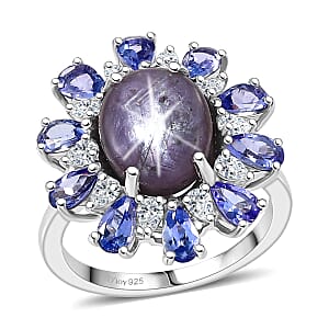D'Joy Premium Indian Star Ruby and Multi Gemstone 9.30 ctw Ring in Rhodium Over Sterling Silver (Size 10.0)