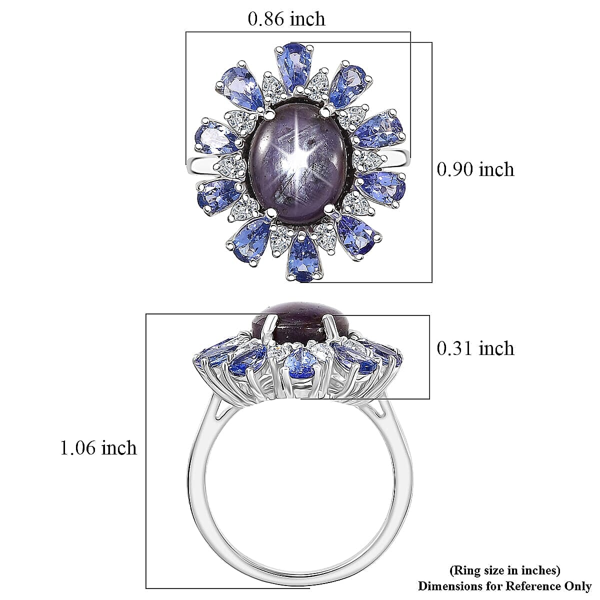 D'Joy Premium Indian Star Ruby and Multi Gemstone 9.30 ctw Celestial Starburst Ring in Rhodium Over Sterling Silver (Size 10.0)