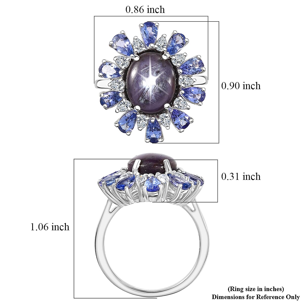 D'Joy Premium Indian Star Ruby and Multi Gemstone 9.30 ctw Ring in Rhodium Over Sterling Silver (Size 10.0) image number 5