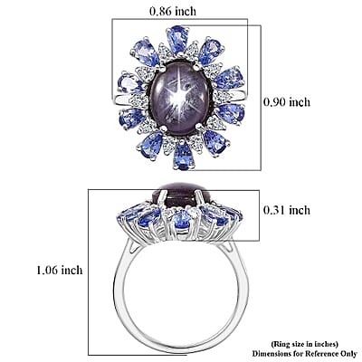 D'Joy Premium Indian Star Ruby and Multi Gemstone 9.30 ctw Celestial Starburst Ring in Rhodium Over Sterling Silver (Size 10.0)