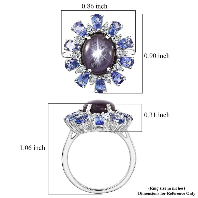 D'Joy Premium Indian Star Ruby and Multi Gemstone 9.30 ctw Celestial Starburst Ring in Rhodium Over Sterling Silver (Size 10.0)