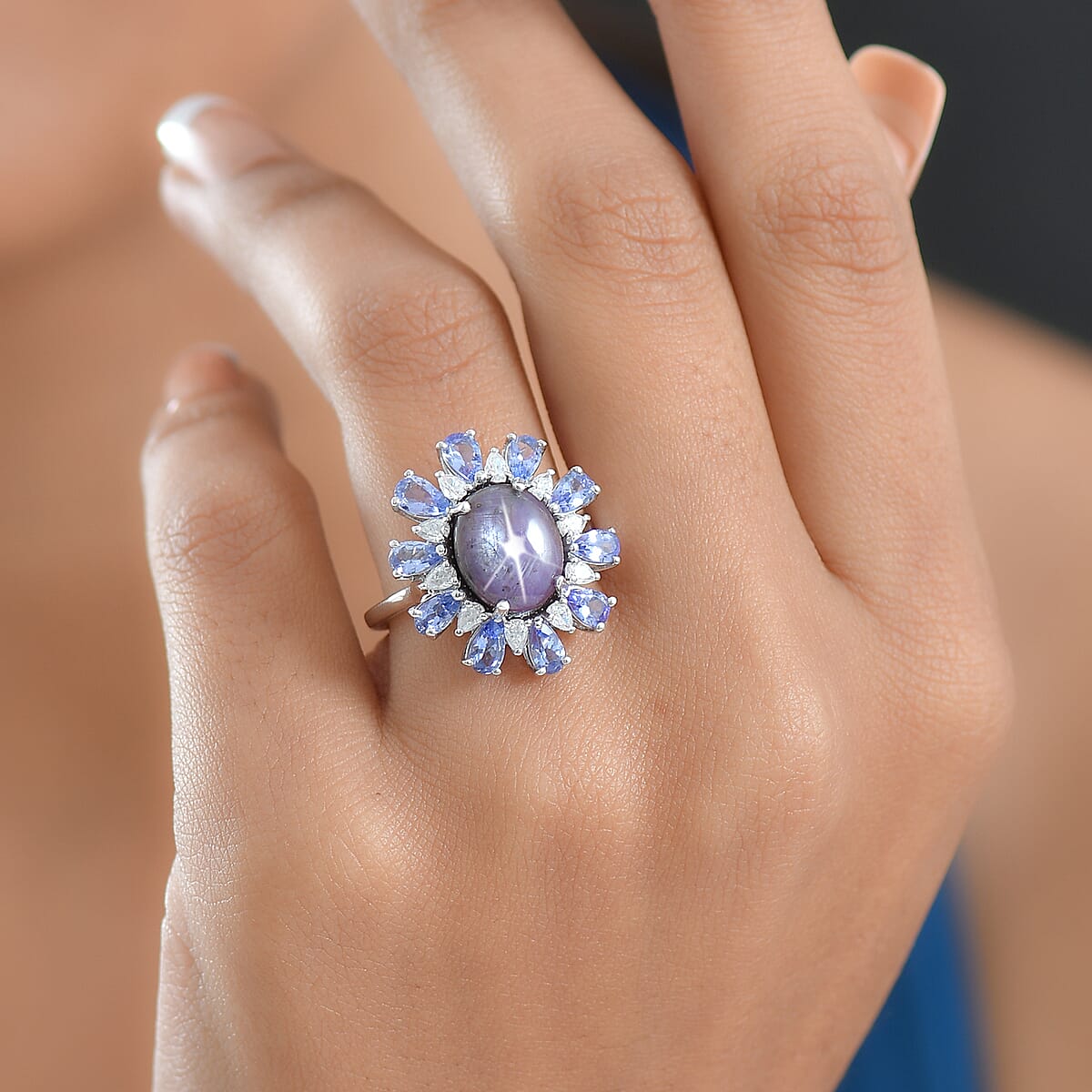 D'Joy Premium Indian Star Ruby and Multi Gemstone 9.30 ctw Celestial Starburst Ring in Rhodium Over Sterling Silver (Size 7.0) image number 2