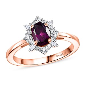 D'Joy AAA Radiant Ember Garnet and Moissanite 1.20 ctw Ring in 18K Vermeil Rose Gold Over Sterling Silver (Size 10.0)