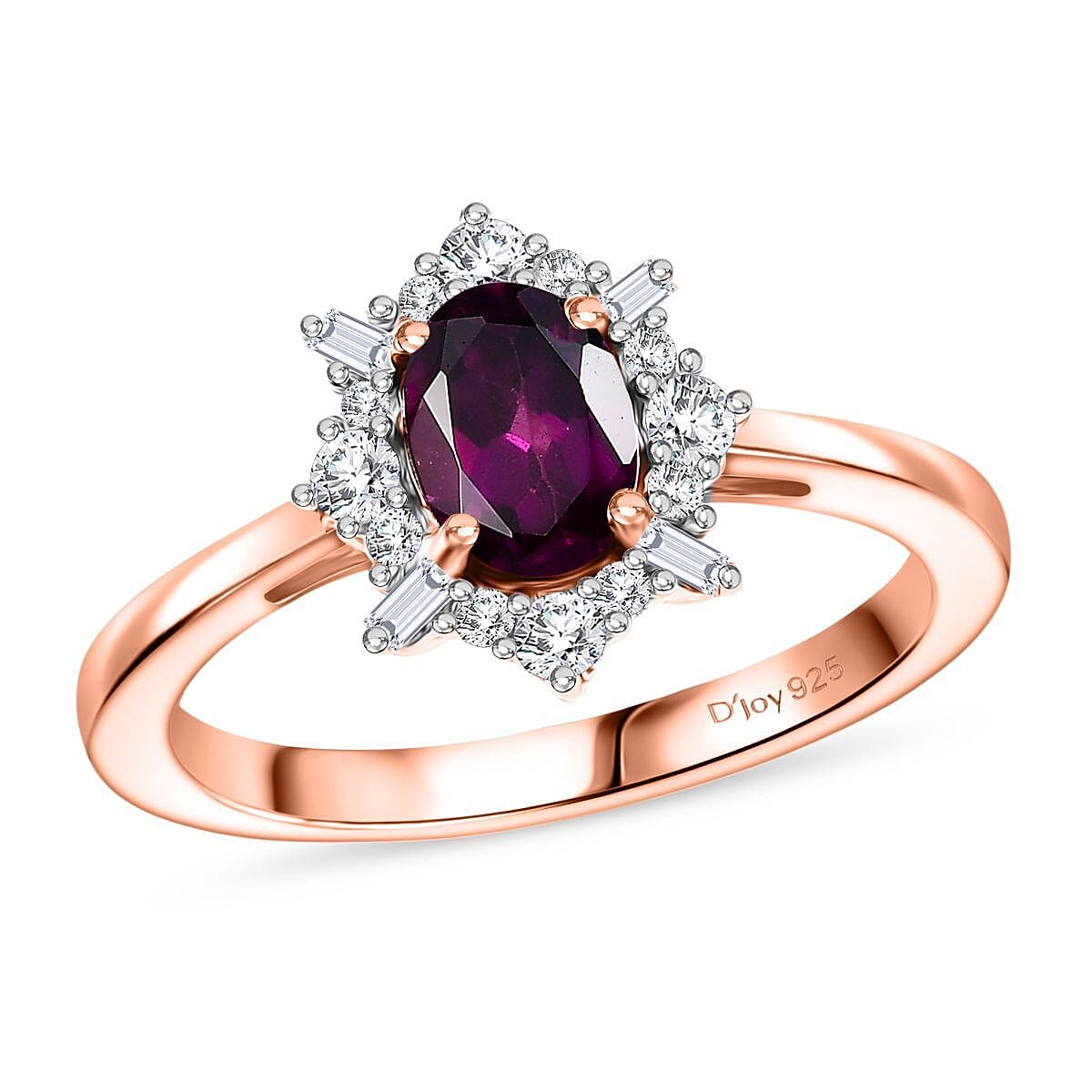 D'Joy AAA Radiant Ember Garnet, Moissanite Ring in 18K Vermeil RG Over Sterling Silver (Size 10.0) 1.20 ctw