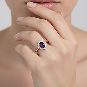 D'Joy AAA Radiant Ember Garnet and Moissanite 1.20 ctw Ring in 18K Vermeil Rose Gold Over Sterling Silver (Size 6.0)
