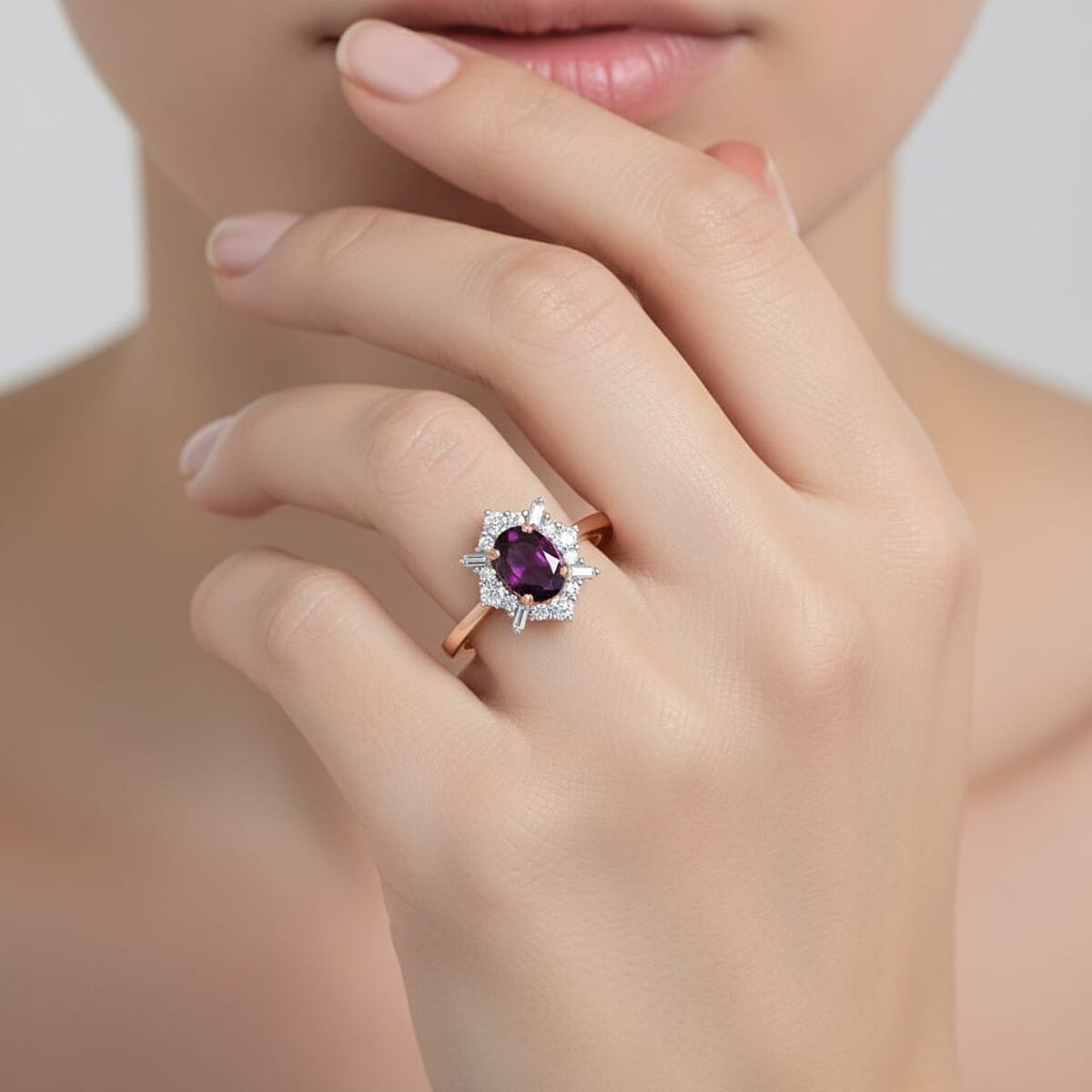 D'Joy AAA Radiant Ember Garnet and Moissanite 1.20 ctw Ring in 18K Vermeil Rose Gold Over Sterling Silver (Size 7.0) image number 2