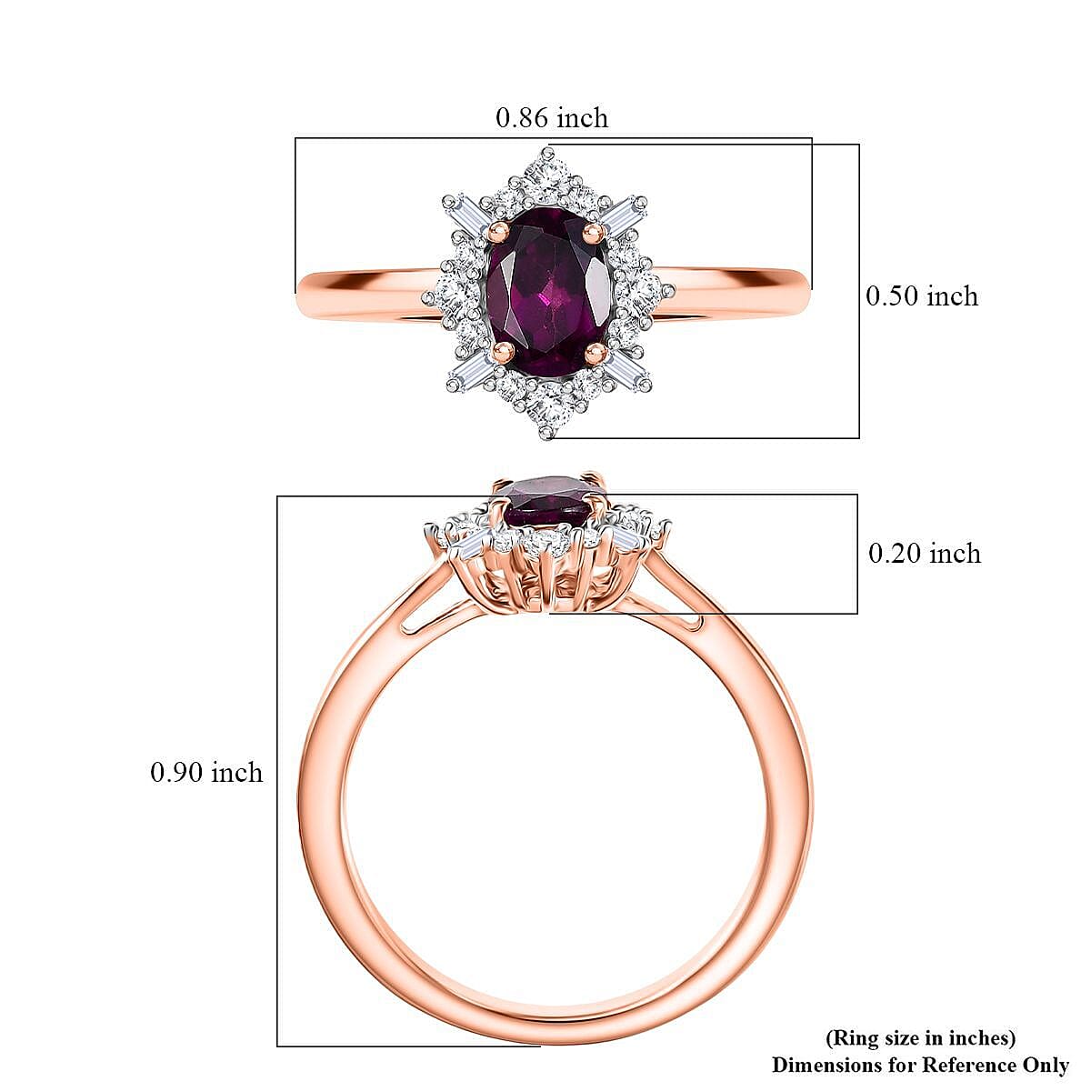 D'Joy AAA Radiant Ember Garnet and Moissanite 1.20 ctw Ring in 18K Vermeil Rose Gold Over Sterling Silver (Size 7.0) image number 5