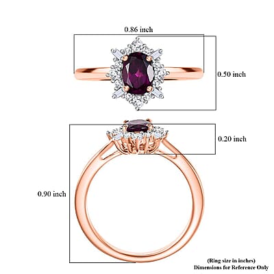 D'Joy AAA Radiant Ember Garnet and Moissanite 1.20 ctw Ring in 18K Vermeil Rose Gold Over Sterling Silver (Size 8.0)