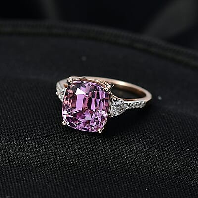 AAA Patroke Kunzite, Lab Grown Diamond (E-F, VS) Ring in 10K Rose Gold 7.25 ctw (Size 13.0)