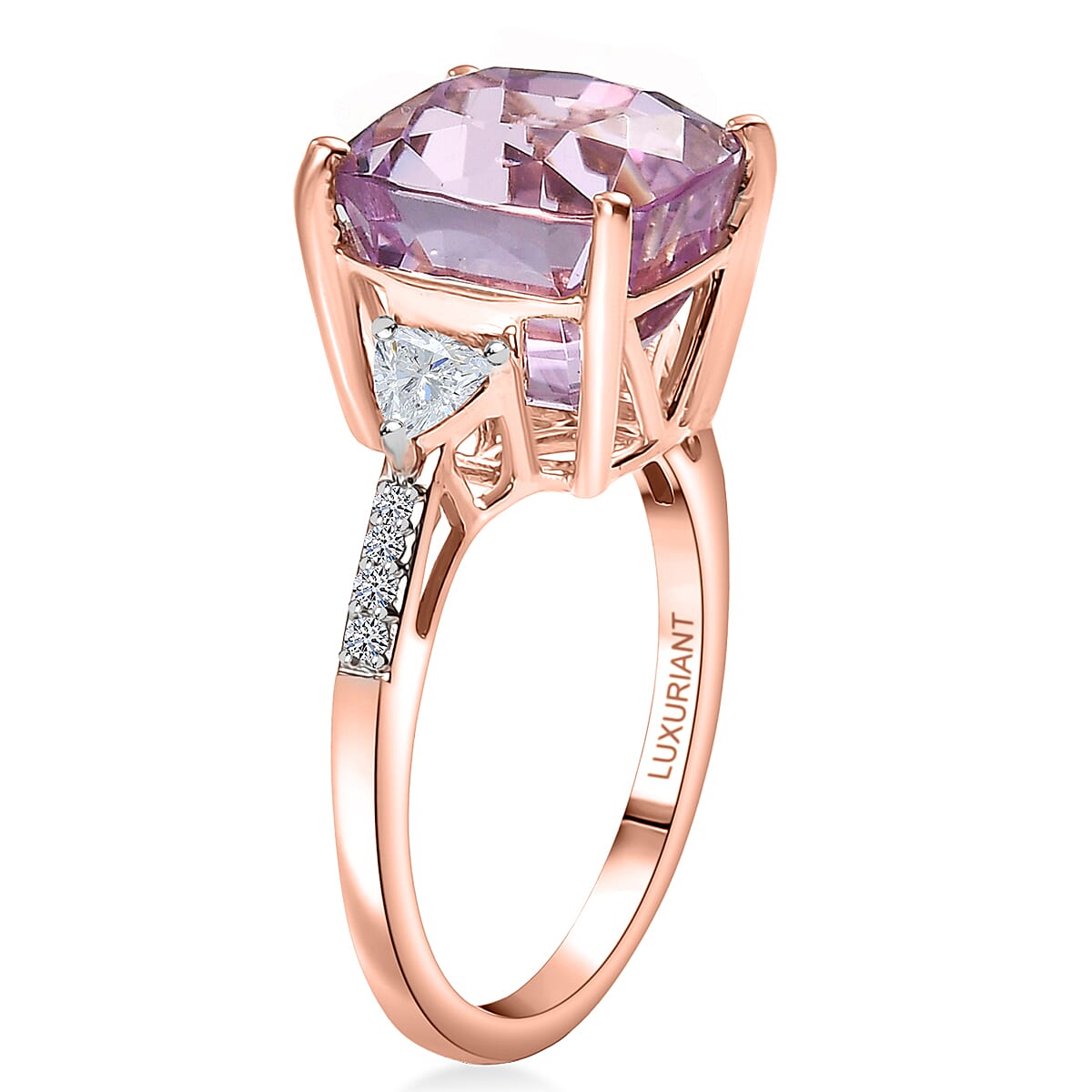 AAA Patroke Kunzite, Lab Grown Diamond Ring in 10K Rose Gold 7.25 ctw (Size 8.0) image number 3