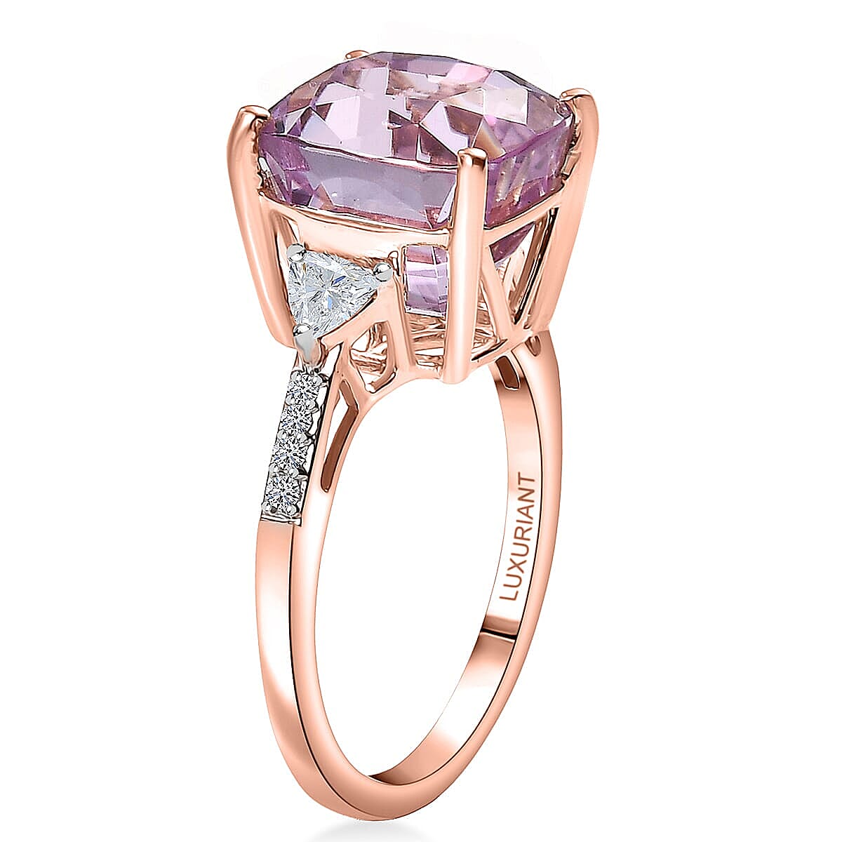 AAA Patroke Kunzite, Lab Grown Diamond Ring in 10K Rose Gold 7.25 ctw (Size 9.0) image number 3