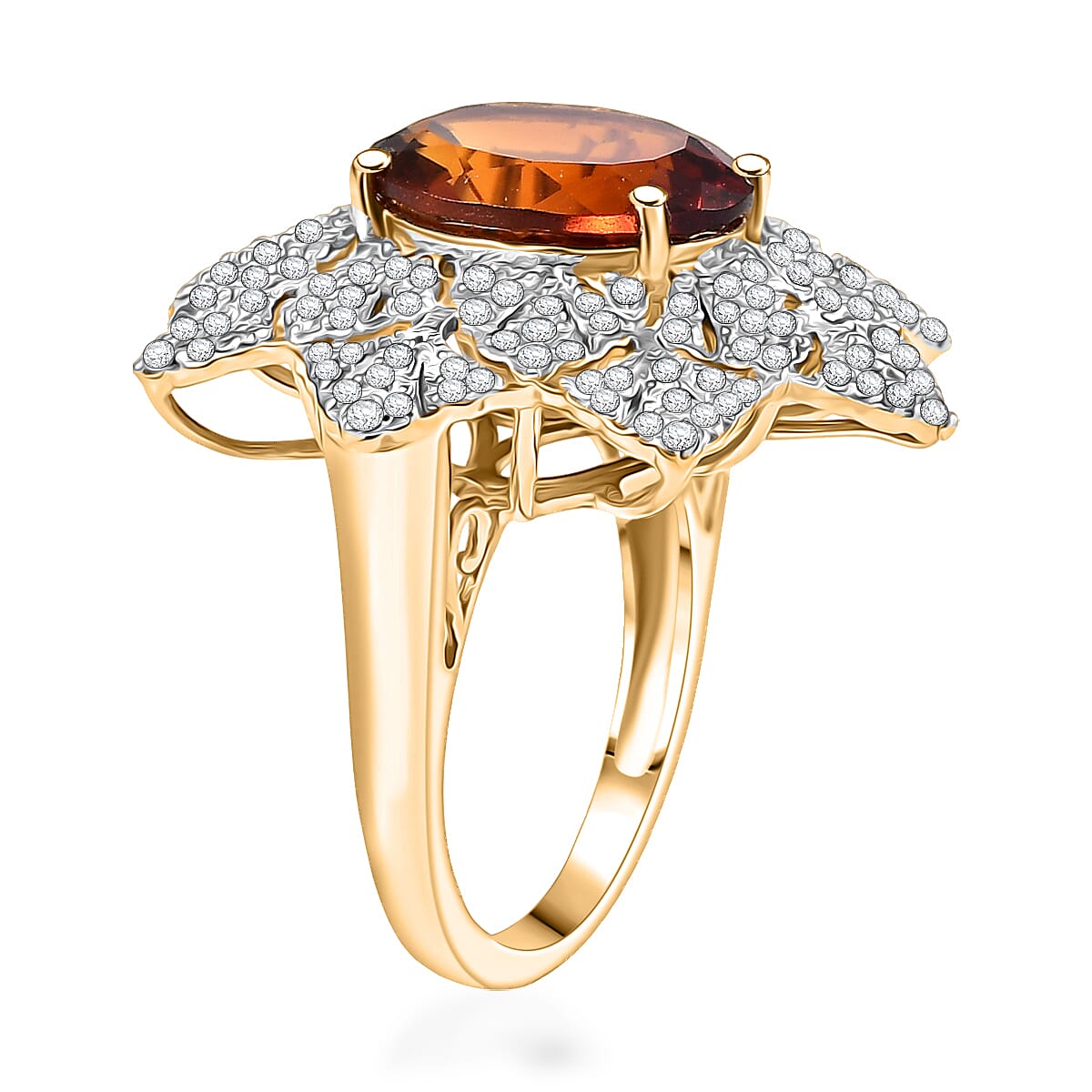 D'Joy Premium Red Citrine and White Zircon 5.40 ctw Royal Fire Blossom Ring in 18K Vermeil Yellow Gold Over Sterling Silver (Size 7.0) image number 3