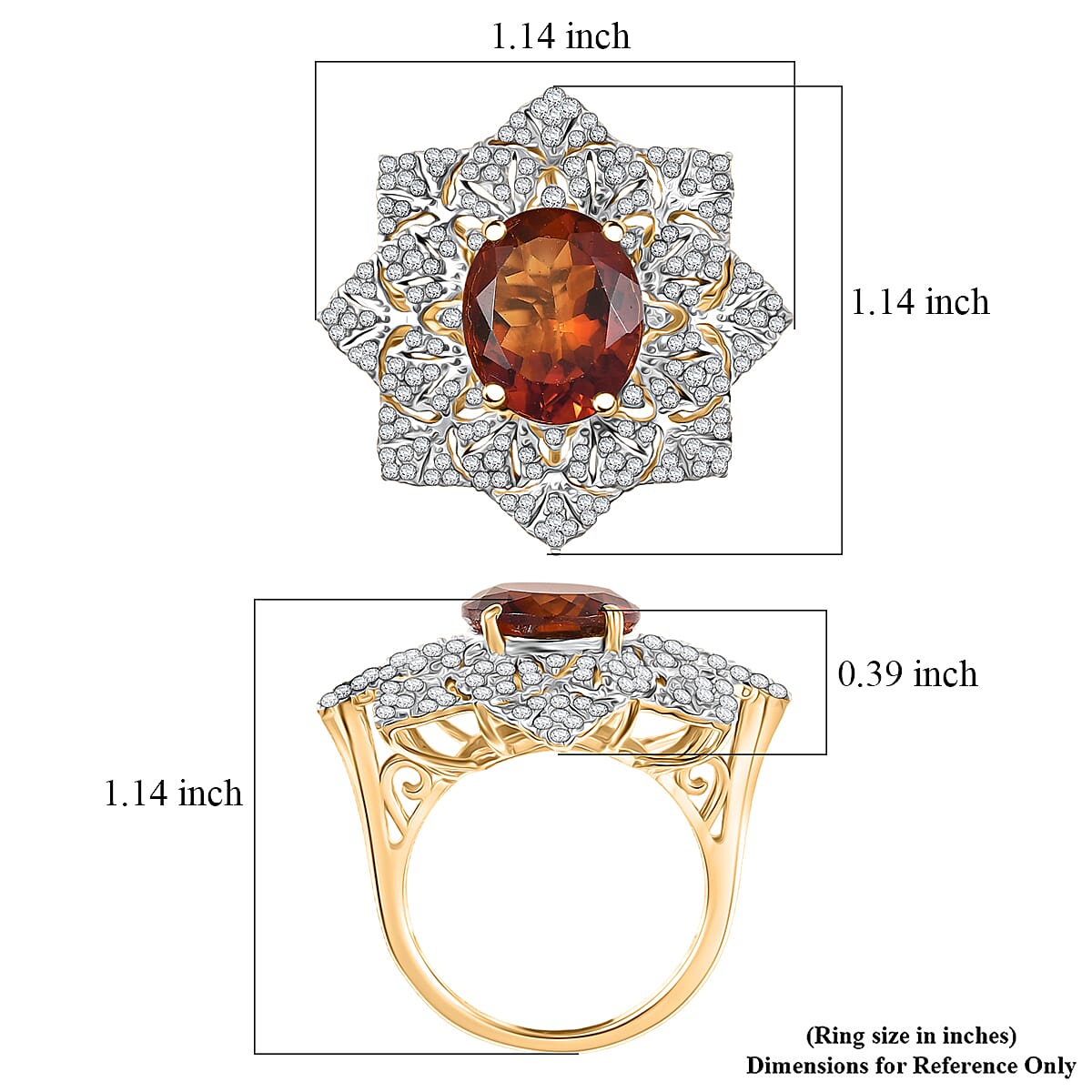D'Joy Premium Red Citrine and White Zircon 5.40 ctw Royal Fire Blossom Ring in 18K Vermeil Yellow Gold Over Sterling Silver (Size 7.0) image number 5