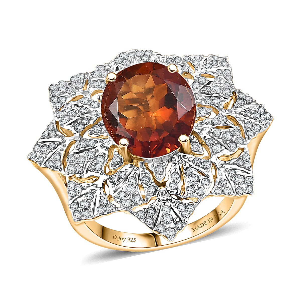 D'Joy Premium Red Citrine and White Zircon 5.40 ctw Royal Fire Blossom Ring in 18K Vermeil Yellow Gold Over Sterling Silver (Size 9.0) image number 0