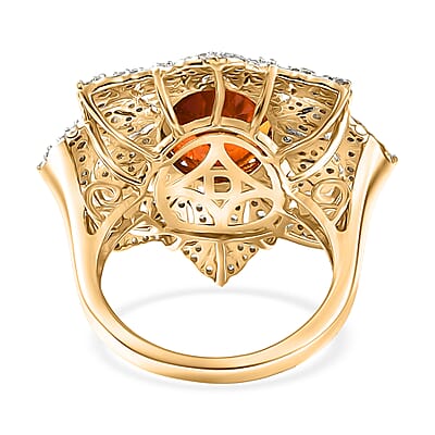 D'Joy Premium Red Citrine and White Zircon 5.40 ctw Royal Fire Blossom Ring in 18K Vermeil Yellow Gold Over Sterling Silver (Size 9.0)