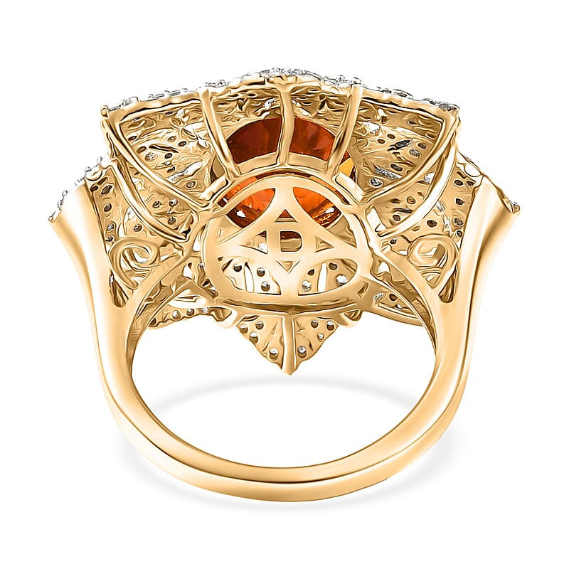 D'Joy Premium Red Citrine and White Zircon 5.40 ctw Royal Fire Blossom Ring in 18K Vermeil Yellow Gold Over Sterling Silver (Size 9.0)