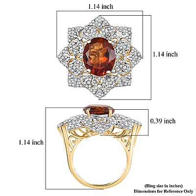 D'Joy Premium Red Citrine and White Zircon 5.40 ctw Royal Fire Blossom Ring in 18K Vermeil Yellow Gold Over Sterling Silver (Size 9.0)