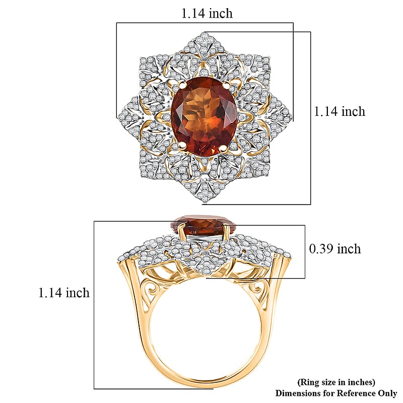 D'Joy Premium Red Citrine and White Zircon 5.40 ctw Royal Fire Blossom Ring in 18K Vermeil Yellow Gold Over Sterling Silver (Size 9.0)