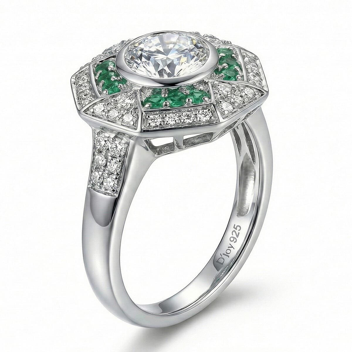 D'Joy Hearts & Arrow Cut Strontium Titanate and Multi Gemstone 3.10 ctw Cathedral Shield Ring in Rhodium Over Sterling Silver (Size 6.0) image number 3