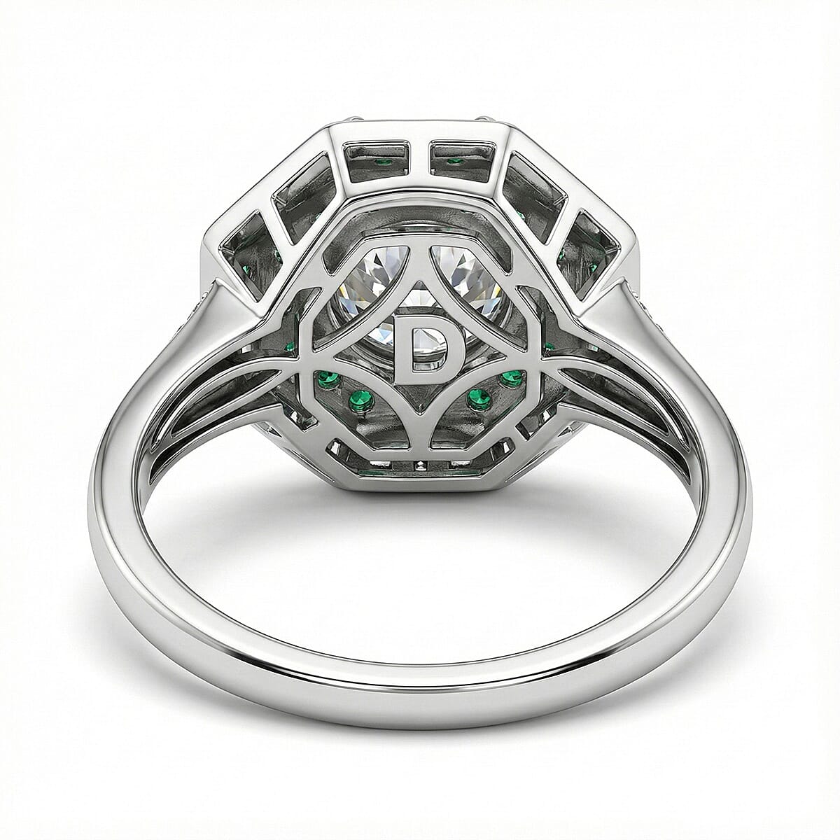 D'Joy Hearts & Arrow Cut Strontium Titanate and Multi Gemstone 3.10 ctw Cathedral Shield Ring in Rhodium Over Sterling Silver (Size 6.0) image number 4