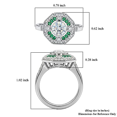 D'Joy Hearts & Arrow Cut Strontium Titanate and Multi Gemstone 3.10 ctw Cathedral Shield Ring in Rhodium Over Sterling Silver (Size 8.0)