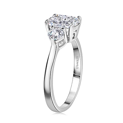 D'Joy Strontium Titanate 3.00 ctw Classic Three Stone Ring in Rhodium Over Sterling Silver (Size 10.0)