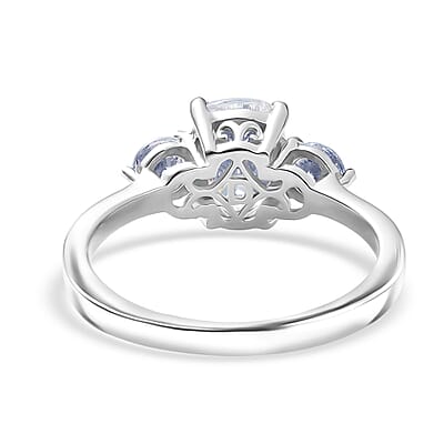 D'Joy Strontium Titanate 3.00 ctw Classic Three Stone Ring in Rhodium Over Sterling Silver (Size 10.0)