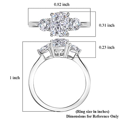 D'Joy Strontium Titanate 3.00 ctw Classic Three Stone Ring in Rhodium Over Sterling Silver (Size 10.0)