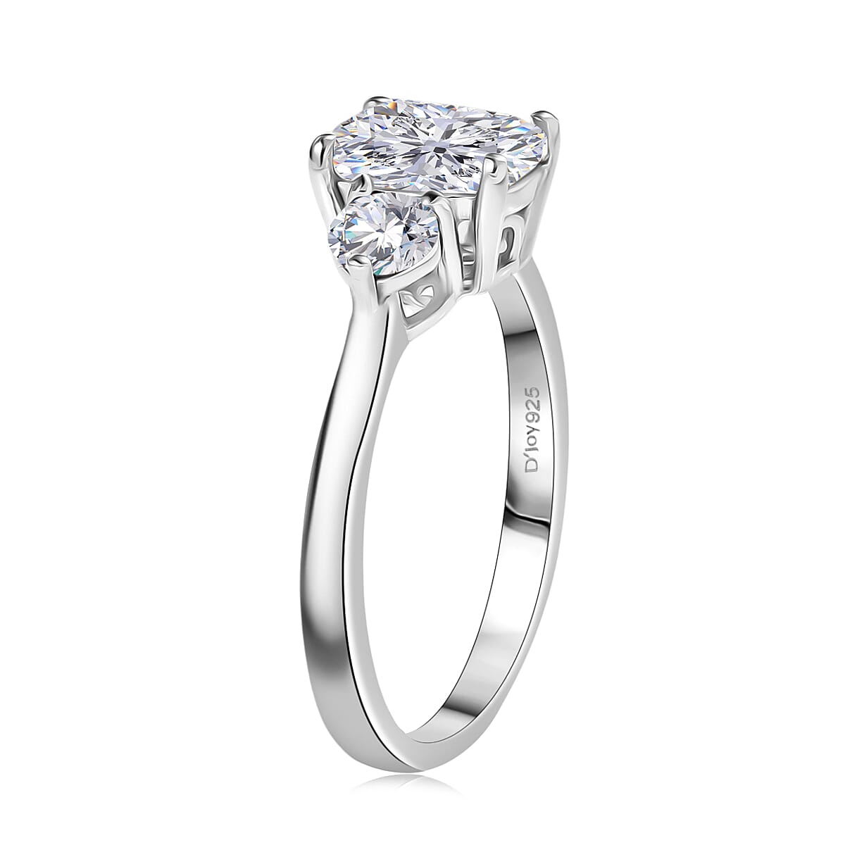 D'Joy Strontium Titanate 3.00 ctw Classic Three Stone Ring in Rhodium Over Sterling Silver (Size 9.0) image number 3