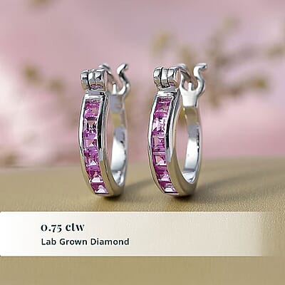Luxuriant Lab Grown Pink Sapphire 0.75 ctw Hoop Earrings in Platinum Over Sterling Silver
