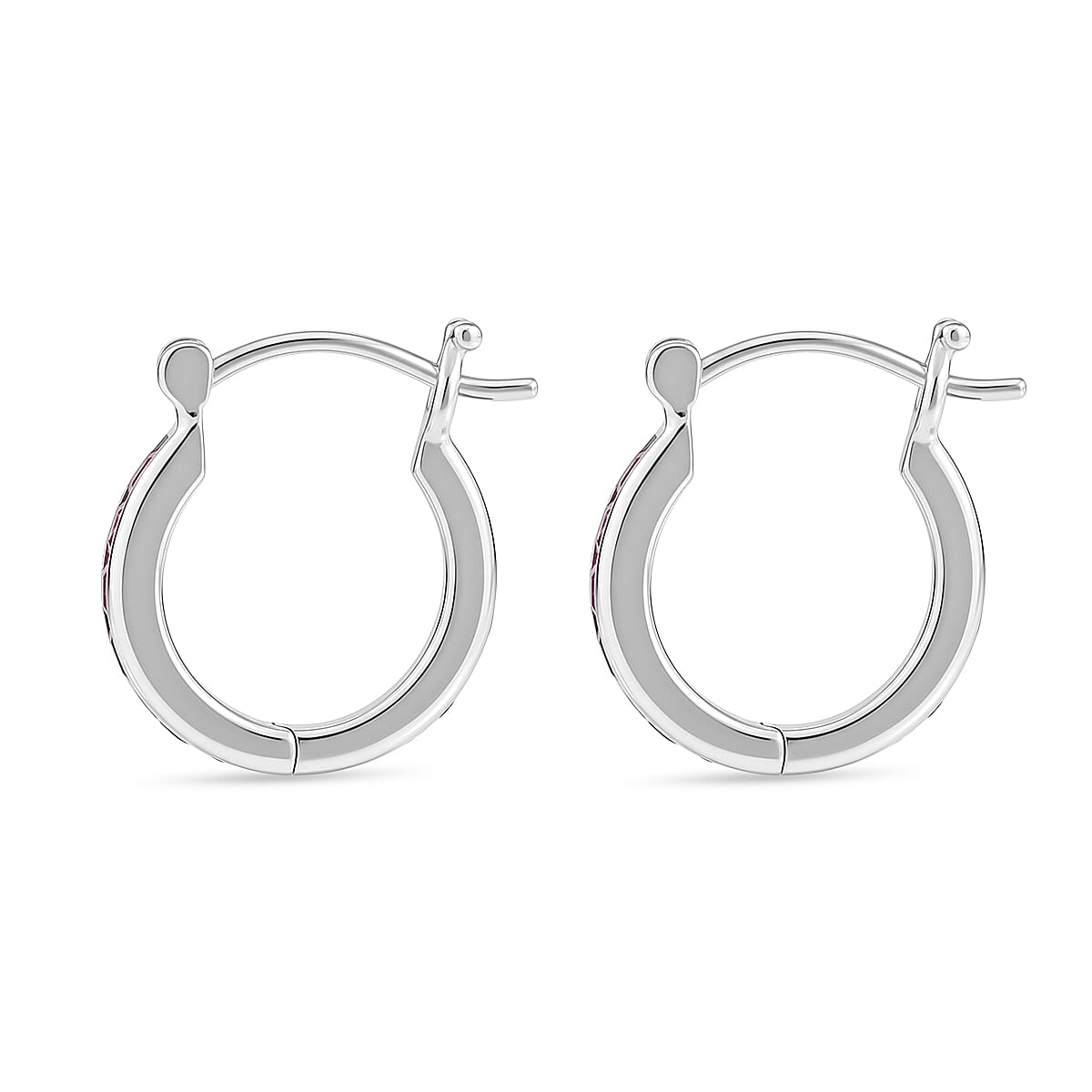 Luxuriant Lab Grown Pink Sapphire 0.75 ctw Hoop Earrings in Platinum Over Sterling Silver image number 3