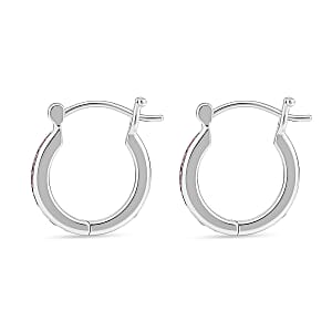 Luxuriant Lab Grown Pink Sapphire 0.75 ctw Hoop Earrings in Platinum Over Sterling Silver