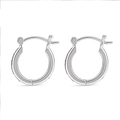Luxuriant Lab Grown Pink Sapphire 0.75 ctw Hoop Earrings in Platinum Over Sterling Silver