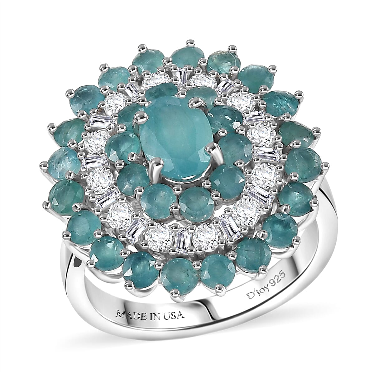 D'Joy Premium Grandidierite and Moissanite 3.70 ctw Celestial Bloom Ring in Rhodium Over Sterling Silver (Size 10.0) image number 0