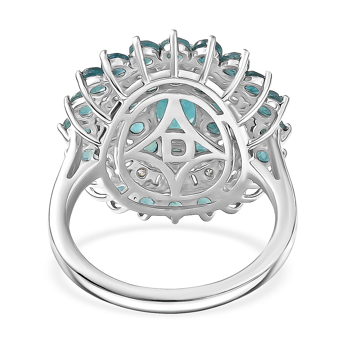 D'Joy Premium Grandidierite and Moissanite 3.70 ctw Celestial Bloom Ring in Rhodium Over Sterling Silver (Size 10.0)