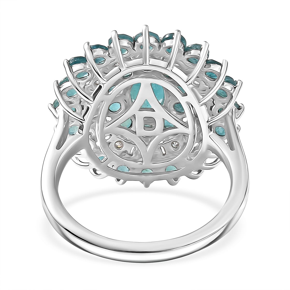 D'Joy Premium Grandidierite and Moissanite 3.70 ctw Celestial Bloom Ring in Rhodium Over Sterling Silver (Size 10.0) image number 4