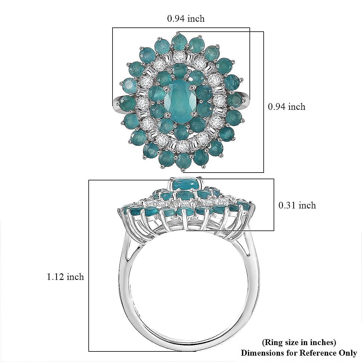 D'Joy Premium Grandidierite and Moissanite 3.70 ctw Celestial Bloom Ring in Rhodium Over Sterling Silver (Size 10.0)