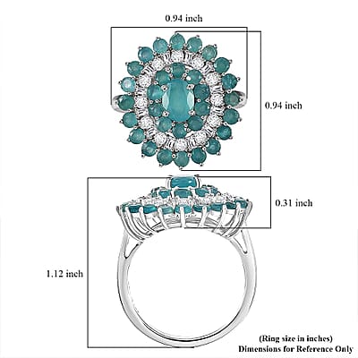 D'Joy Premium Grandidierite and Moissanite 3.70 ctw Celestial Bloom Ring in Rhodium Over Sterling Silver (Size 10.0)